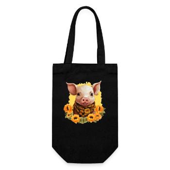Schwein mit Sonnenblumenkranz, Charmantes Bauernho - Geschenkbeutel für Flaschen - Schwarz - Vorne