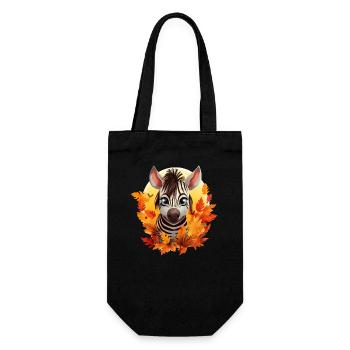 Zebra im Herbst: Laub & Sonnenuntergang - Geschenkbeutel für Flaschen - Schwarz - Vorne