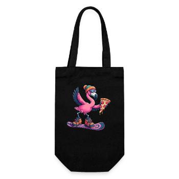 Flamingo Snowboard Pizza Winter - Geschenkbeutel für Flaschen - Schwarz - Vorne