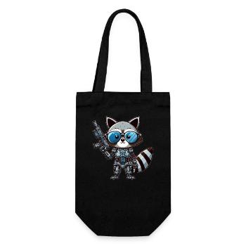 Cooler Waschbär Cyborg - Geschenkbeutel für Flaschen - Schwarz - Vorne