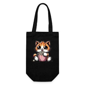 Cinema Cat, Cute Cat with Popcorn - Gift Bag for Bottles - black - Front