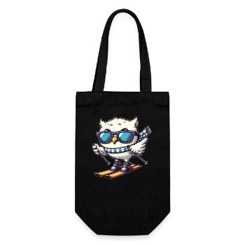 Snowy Owl Skier, Winter Vacation Charm - Gift Bag for Bottles - black - Front