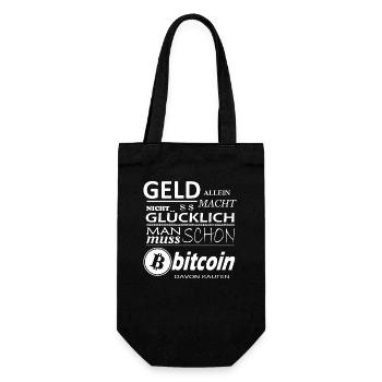 Geld alleine macht nicht Glücklich Bitcoin Sprüche - Geschenkbeutel für Flaschen - Schwarz - Vorne