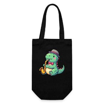 T-Rex Dino Saxofonist Jazz - Geschenkbeutel für Flaschen - Schwarz - Vorne