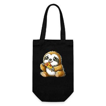 Cute Sloth Enjoys Pizza Cartoon - Gift Bag for Bottles - black - Front