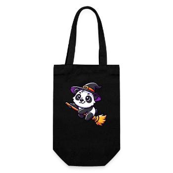 Halloween Panda Hexe Hexenbesen Süß Comic - Geschenkbeutel für Flaschen - Schwarz - Vorne