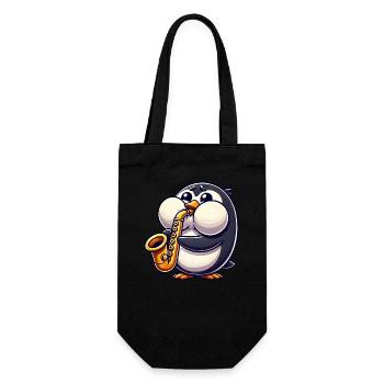 Penguin Saxophone Classical Music Thick Cheeks - Gift Bag for Bottles - black - Front
