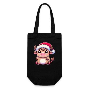 Süße Chibi Weihnachtskuh Cartoon Design - Geschenkbeutel für Flaschen - Schwarz - Vorne