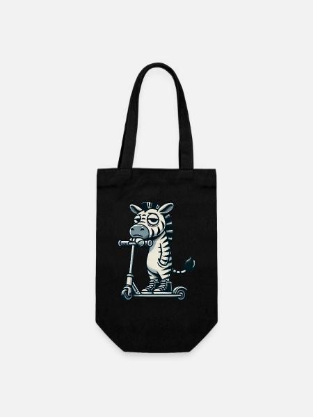 Zebra Scooter Kickroller Funny Comic - Gift Bag for Bottles - black