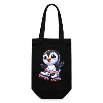 Mignon pingouin patins à roues alignées dessin animé saut - Sac à bouteille - noir - Devant