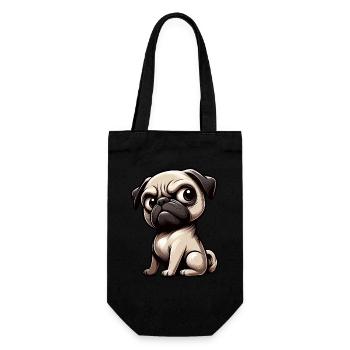 Cute cartoon pug skeptical look - Gift Bag for Bottles - black - Front