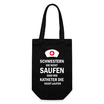 Schwestern die nicht saufen sind wie Katheter die - Geschenkbeutel für Flaschen - Schwarz - Vorne