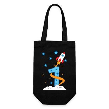 1st Birthday Baby Child Rocket - Gift Bag for Bottles - black - Front