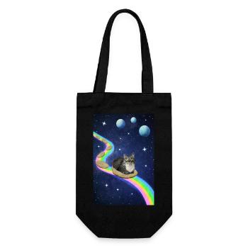Süße Katze im Weltraum - Geschenkbeutel für Flaschen - Schwarz - Vorne
