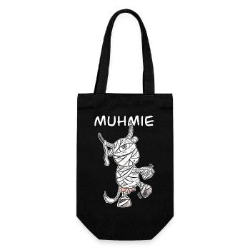 MUHmie I Kuh Mumie Wortspiel - Geschenkbeutel für Flaschen - Schwarz - Vorne