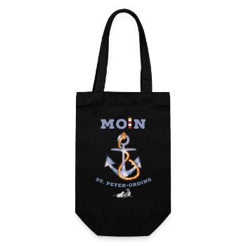 Moin St. Peter-Ording lustige Nordsee Robben Anker - Geschenkbeutel für Flaschen - Schwarz - Vorne