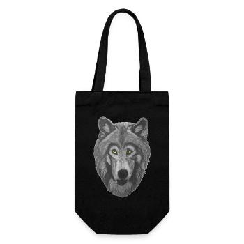 Wolf Wolfskopf mit grauem Pelz und gelben Augen - Geschenkbeutel für Flaschen - Schwarz - Vorne