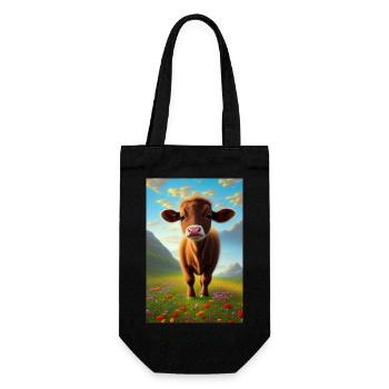 Süsse Baby Kuh auf einer Blumenwiese Poster - Geschenkbeutel für Flaschen - Schwarz - Vorne
