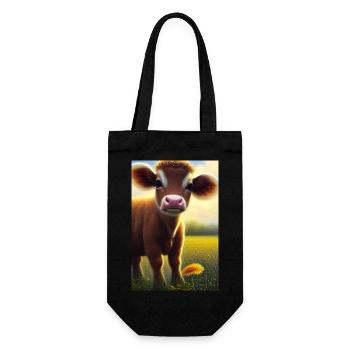 Süsse Baby Kuh auf einer Blumenwiese - Geschenkbeutel für Flaschen - Schwarz - Vorne