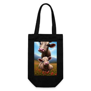 Süsse Baby Kuh auf einer Blumenwiese - Geschenkbeutel für Flaschen - Schwarz - Vorne
