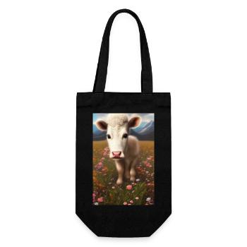 Süsse Baby Kuh auf einer Blumenwiese - Geschenkbeutel für Flaschen - Schwarz - Vorne
