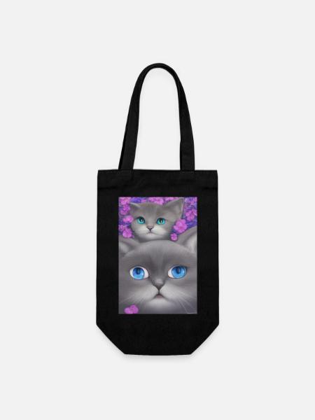 Katzenmama mit Babykatze - Geschenkbeutel für Flaschen - Schwarz