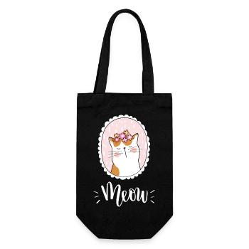Niedliche Kawaii lustige Katze mit Blumen, die Miauen sagen - Geschenkbeutel für Flaschen - Schwarz - Vorne