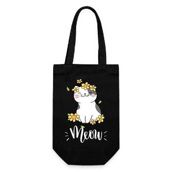 Chat mignon kawaii drôle avec des tournesols disant miaulement - Sac à bouteille - noir - Devant