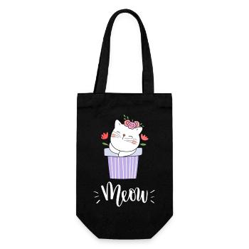 Niedliche Kawaii lustige Katze mit Blumen, die Miauen sagen - Geschenkbeutel für Flaschen - Schwarz - Vorne