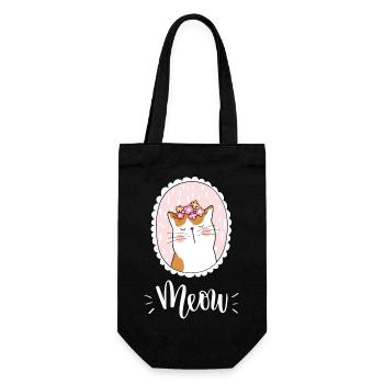 Niedliche Kawaii lustige Katze mit Blumen, die Miauen sagen - Geschenkbeutel für Flaschen - Schwarz - Vorne