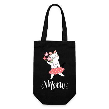 Niedliche Kawaii lustige Katze mit Blumen, die Miauen sagen - Geschenkbeutel für Flaschen - Schwarz - Vorne