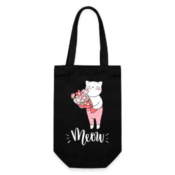 Niedliche Kawaii lustige Katze mit Blumen, die Miauen sagen - Geschenkbeutel für Flaschen - Schwarz - Vorne