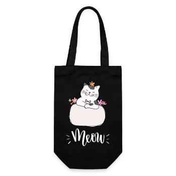 Niedliche Kawaii lustige Katze mit Blumen, die Miauen sagen - Geschenkbeutel für Flaschen - Schwarz - Vorne