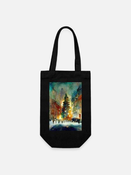 Aquarelle Ville de Noël - Sac à bouteille - noir