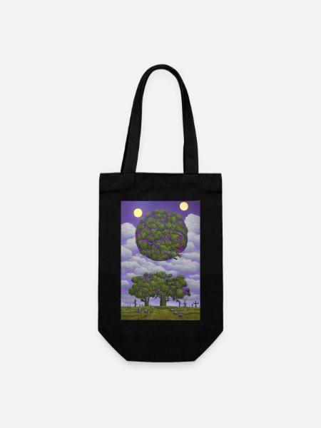 Baum und Mond - Geschenkbeutel für Flaschen - Schwarz