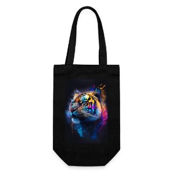 Farbiger Tiger mit Klecksen - Geschenkbeutel für Flaschen - Schwarz - Vorne