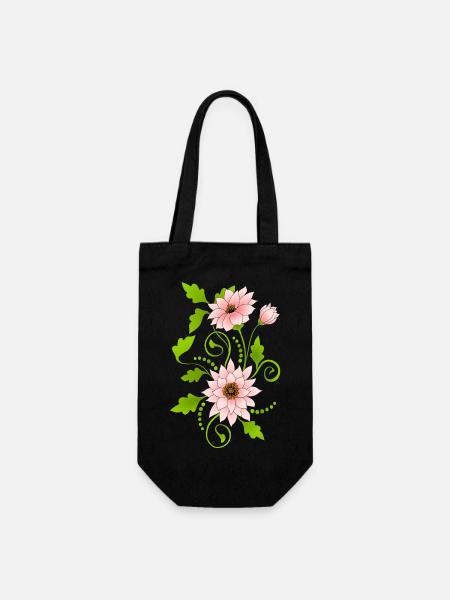 Blumen - Geschenkbeutel für Flaschen - Schwarz