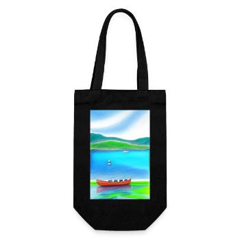 Landscape with lake, boat and mountains - Gift Bag for Bottles - black - Front