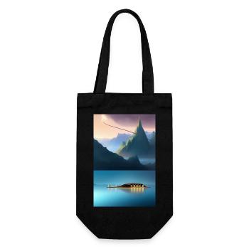 Landscape with lake, boat and mountains - Gift Bag for Bottles - black - Front