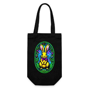 Osterhase Glasmalerei-Stil - Geschenkbeutel für Flaschen - Schwarz - Vorne