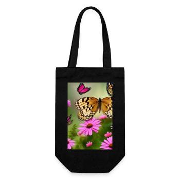 Blumen und Schmetterling - Geschenkbeutel für Flaschen - Schwarz - Vorne