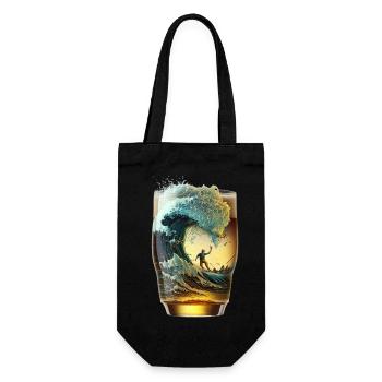 Beer Glass Surfer Rides Beer Wave - Gift Bag for Bottles - black - Front