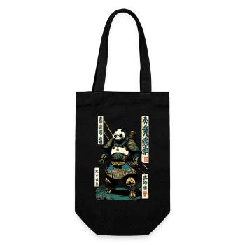 Panda in Samurairüstung in Ukiyo-e Stil - Geschenkbeutel für Flaschen - Schwarz - Vorne