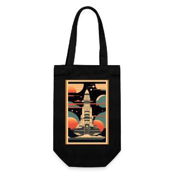 Japanese Spaceship in the style of a woodblock pri - Gift Bag for Bottles - black - Front