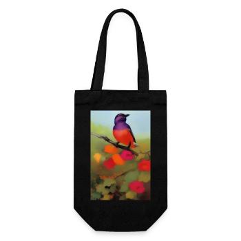 Oiseau sur branche avec des fleurs colorées - Sac à bouteille - noir - Devant