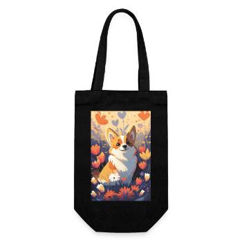 Happy Corgi in colored flowers - Gift Bag for Bottles - black - Front