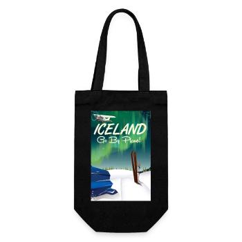 Islande Go By Plane Affiche de voyage de ski - Sac à bouteille - noir - Devant