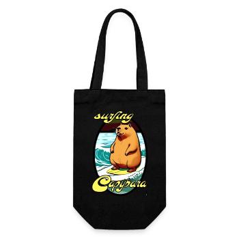 surfing Capybara, tier am surfen - Geschenkbeutel für Flaschen - Schwarz - Vorne