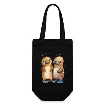 Platypus pair watercolor - Gift Bag for Bottles - black - Front
