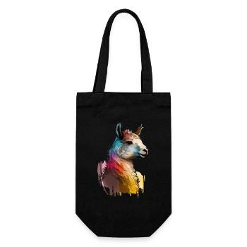 Alpaka Lama Kopf Regenbogen Farbtropfen - Geschenkbeutel für Flaschen - Schwarz - Vorne
